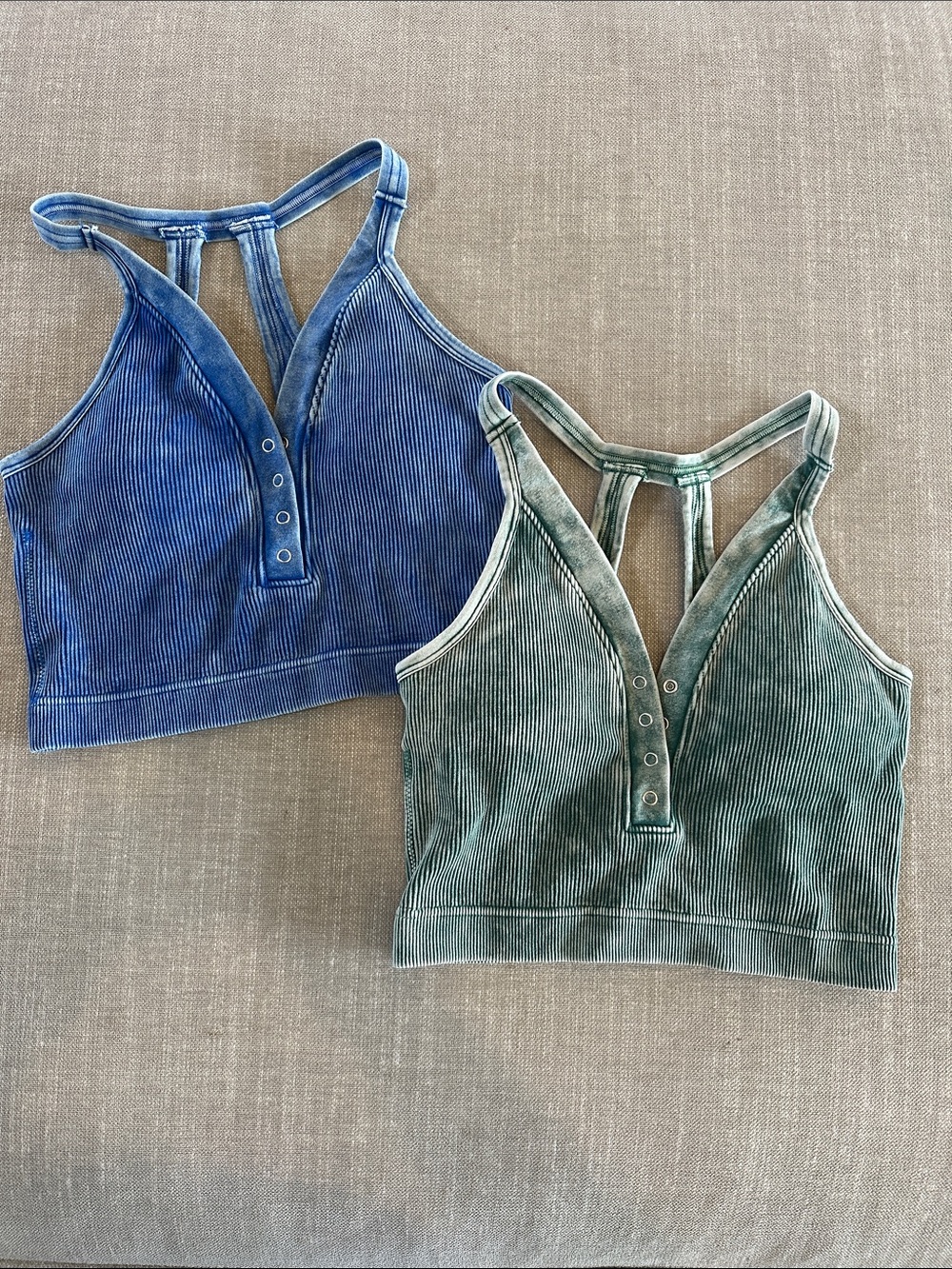Kali Page Boutique 2pc Lot Ribbed Vintage Crop Tops Blue & Green